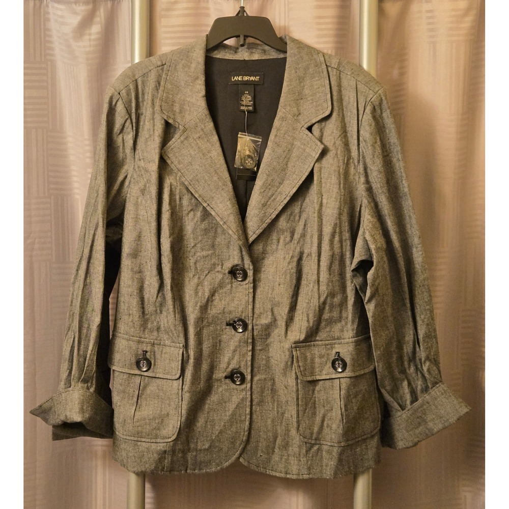 Lane Bryant Gray Linen Blend 3-Button Blazer Jacket Plus Size 28 Workwear‎